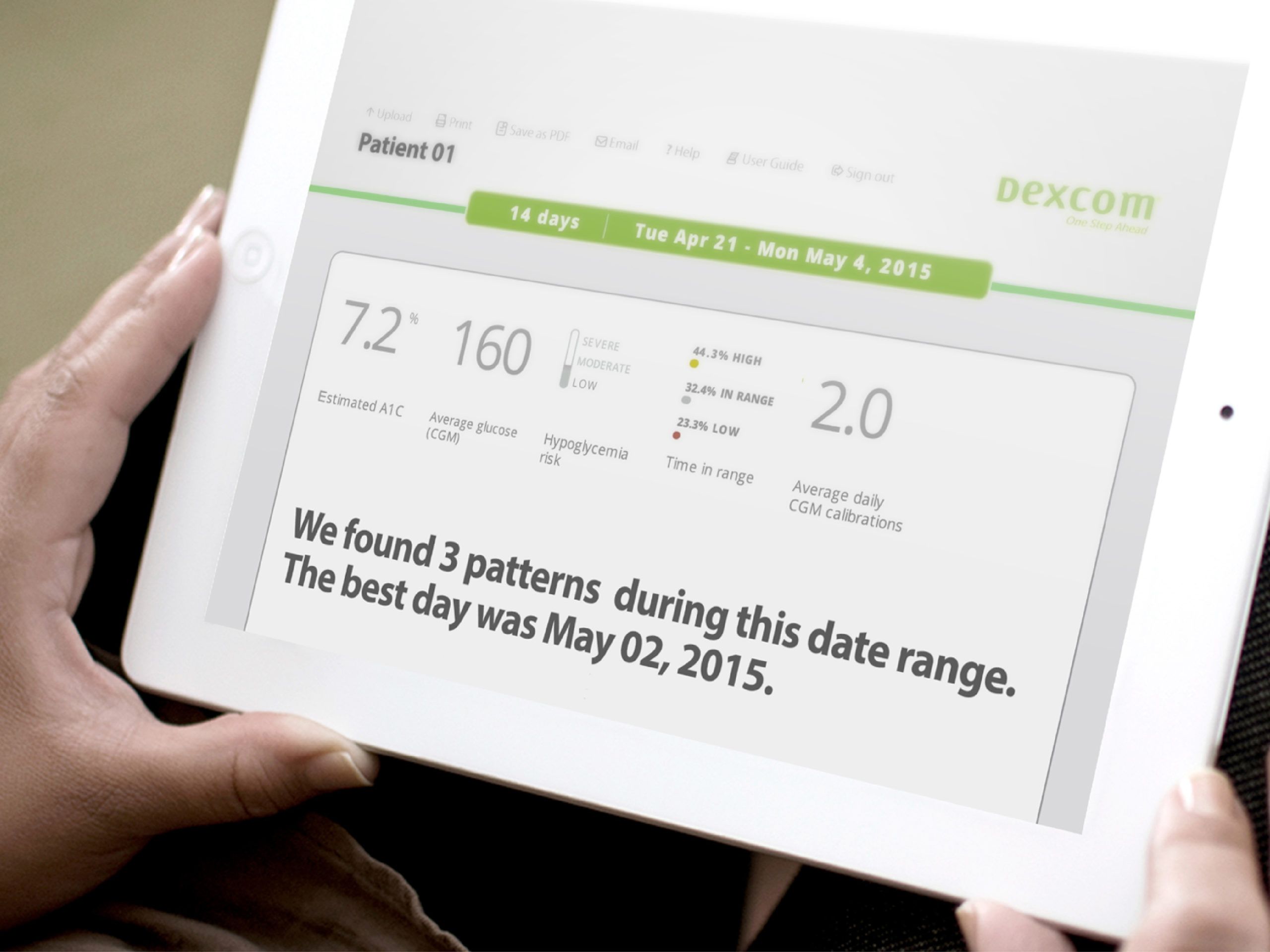 Dexcom Tablet Report Three Patterns Date Range
