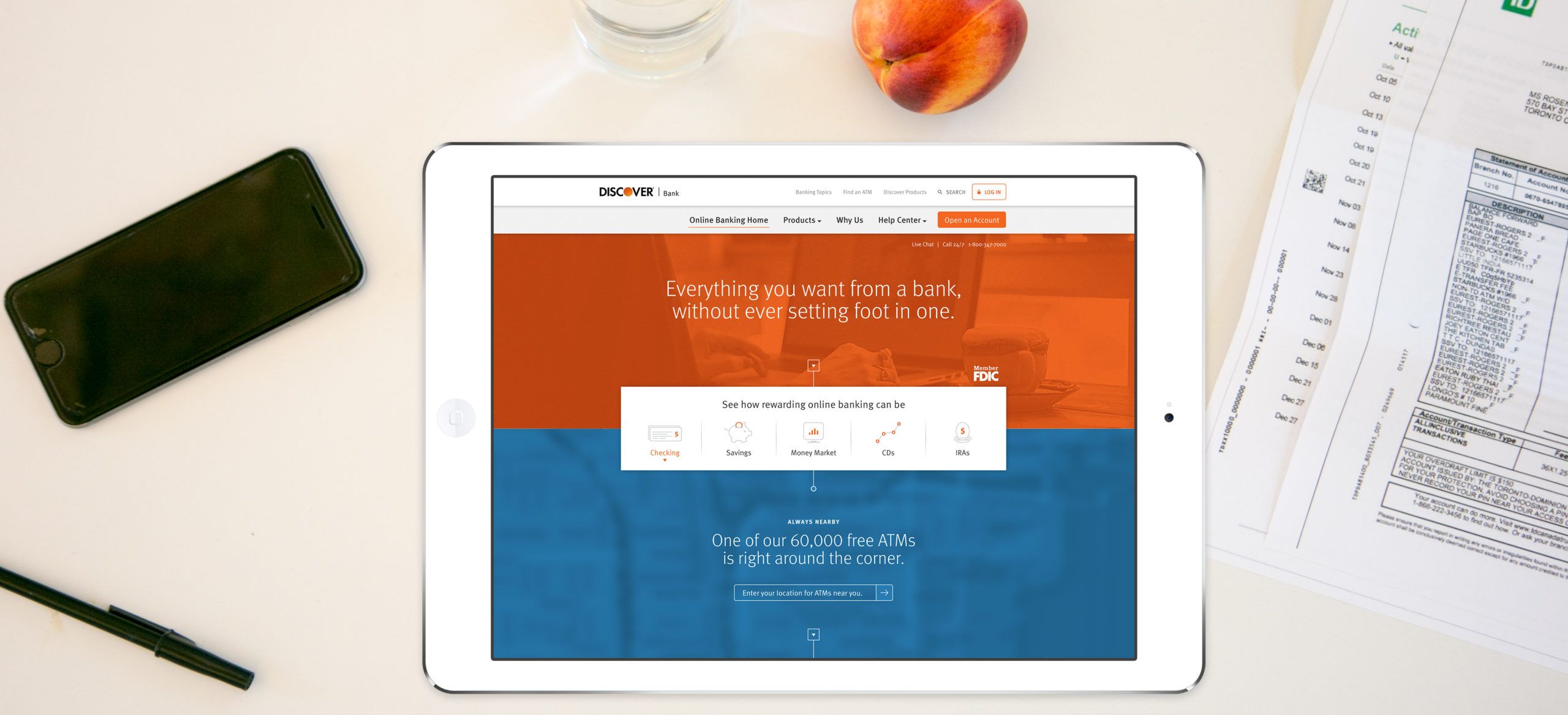 Discover Online Banking Homepage On Tablet Flatlay
