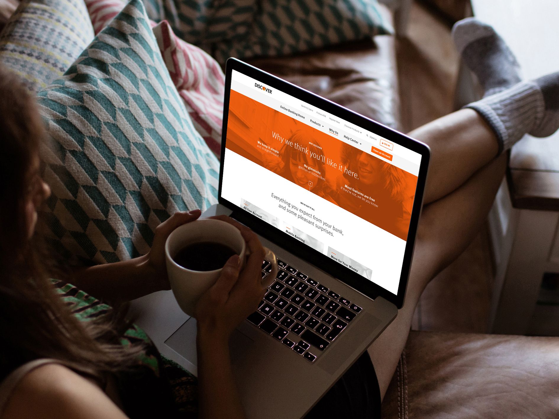 Discover Online Banking Website On Laptop At Home